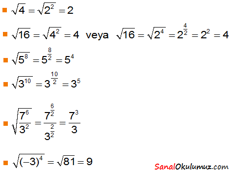 sayıların kök dışına çıkarılması