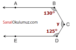 ok içinde kalan açılar 130, y ve 125 derece