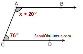 x+20 ve 76 derece karşı durumlu açılar